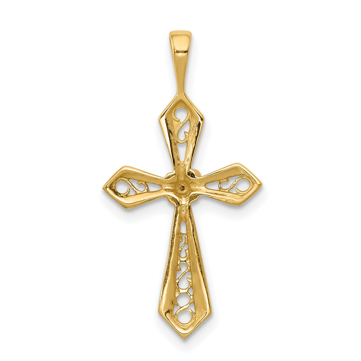 10k Yellow Gold Cross Pendant with Diamond Accent and Filigree Detail