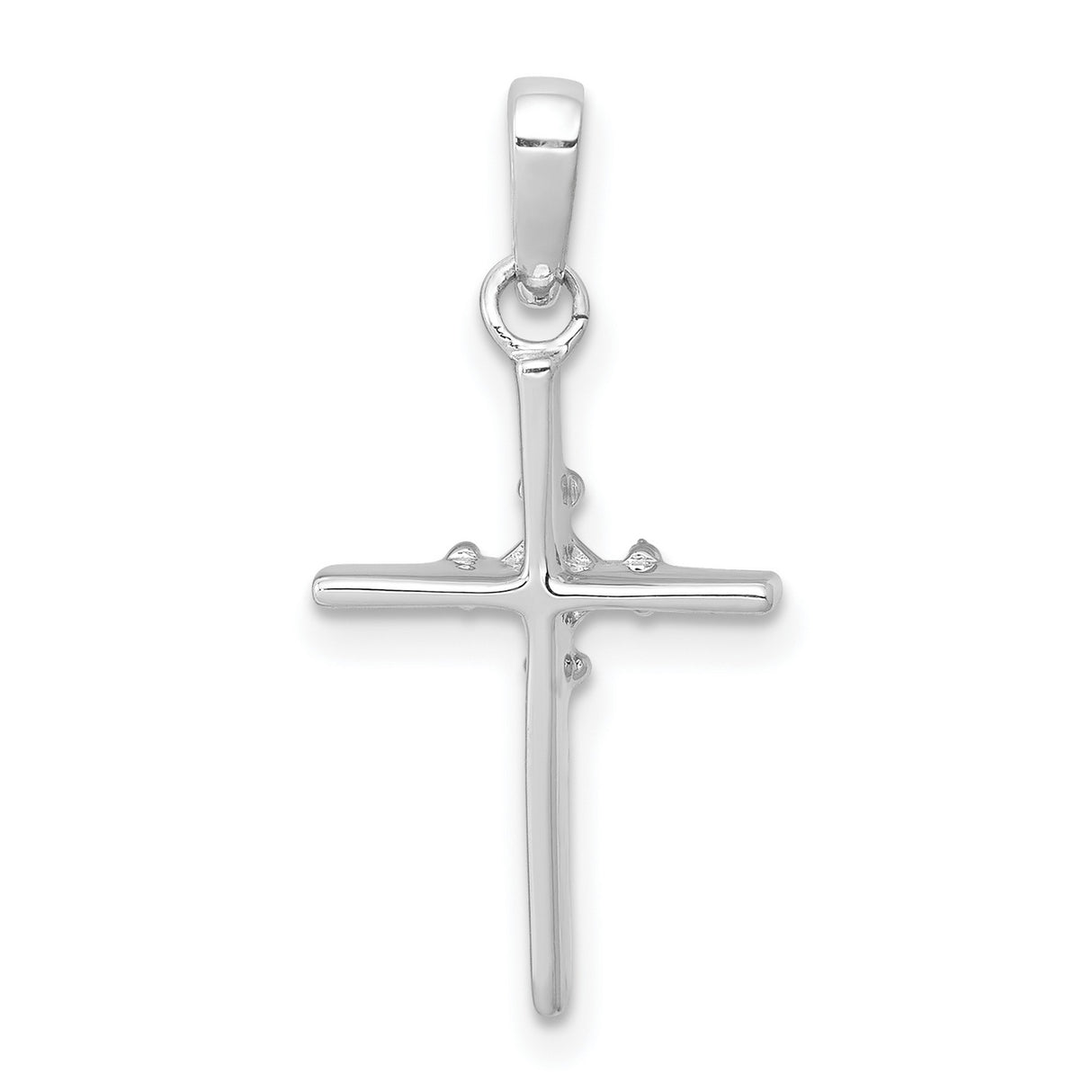 10k White Gold Cross Pendant with Budded Design, Polished Mirror Finish, Unisex Religious Jewelry