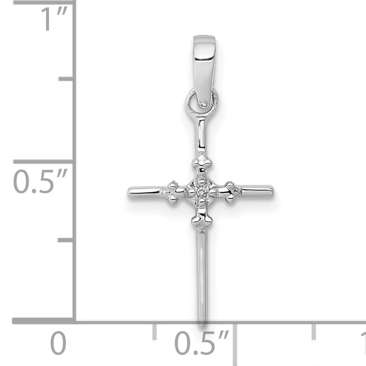 10k White Gold Cross Pendant with Budded Design, Polished Mirror Finish, Unisex Religious Jewelry