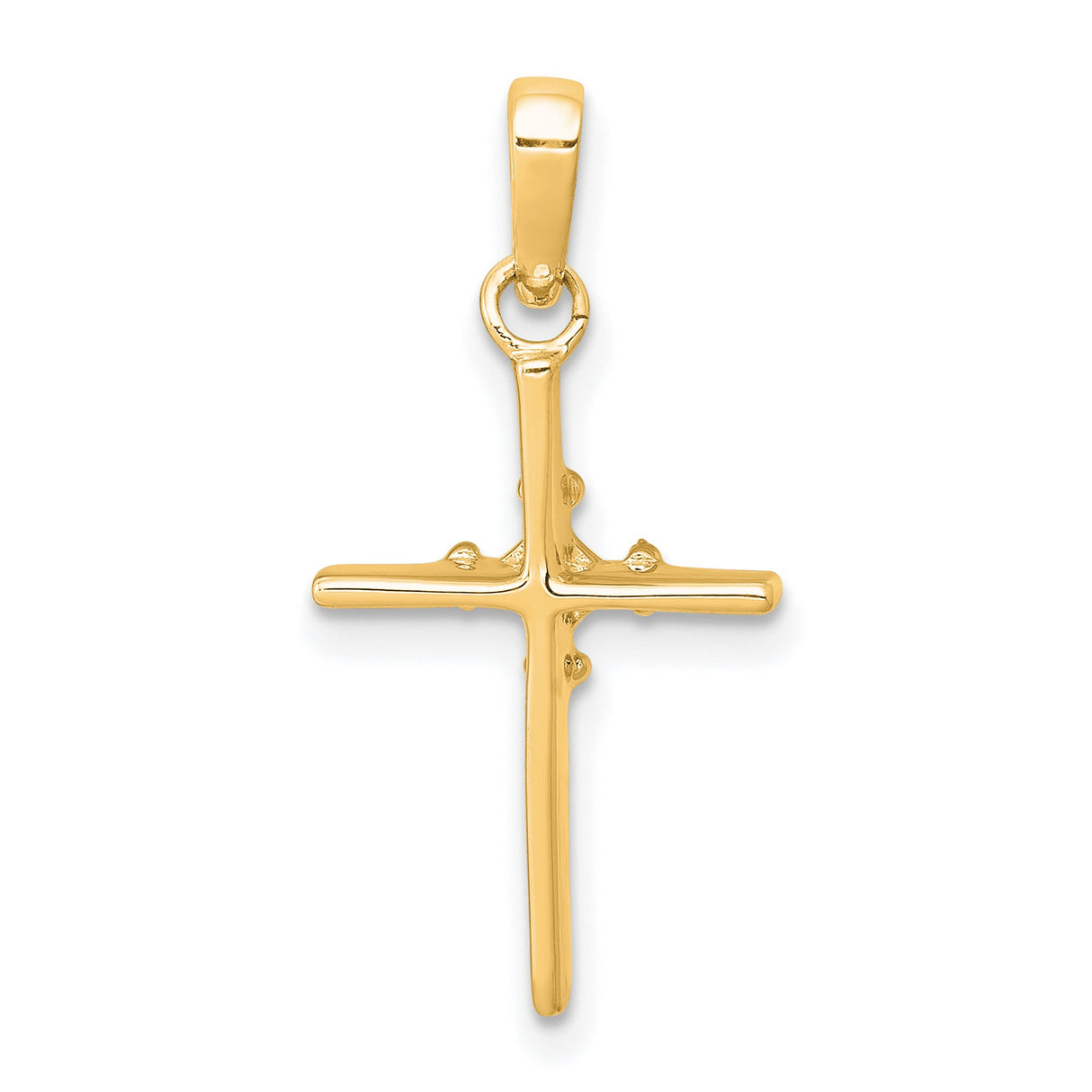 14k Yellow Gold Diamond Budded Cross Pendant, Slender Polished Religious Jewelry for Men and Women