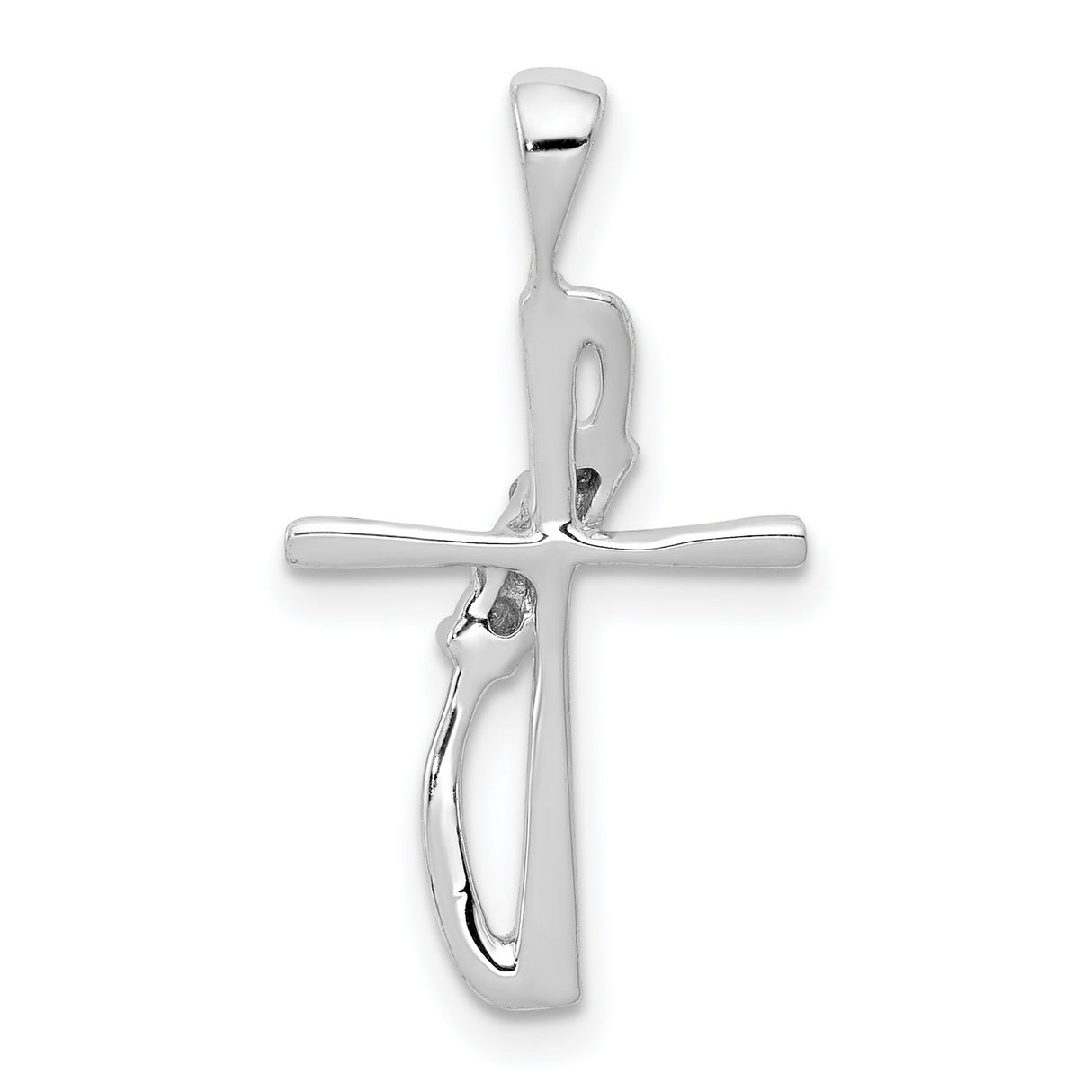 14k White Gold Cross Pendant with Diamond Accent, Modern Asymmetrical Curved Design