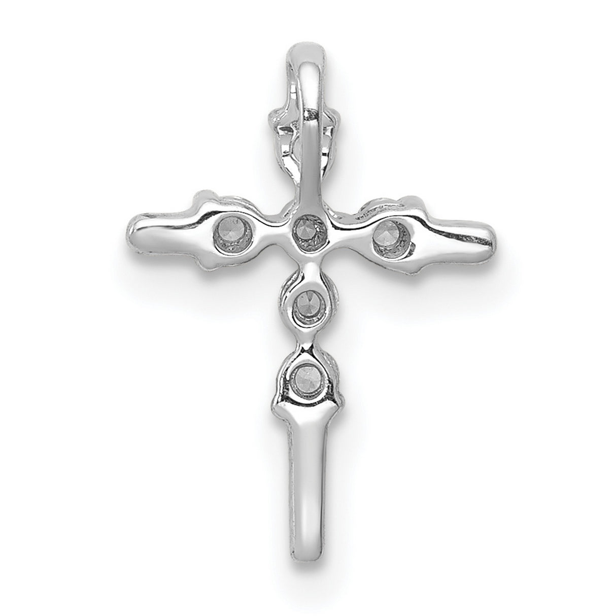 14k White Gold Cross Pendant with Round Diamonds, Prong Set Religious Charm