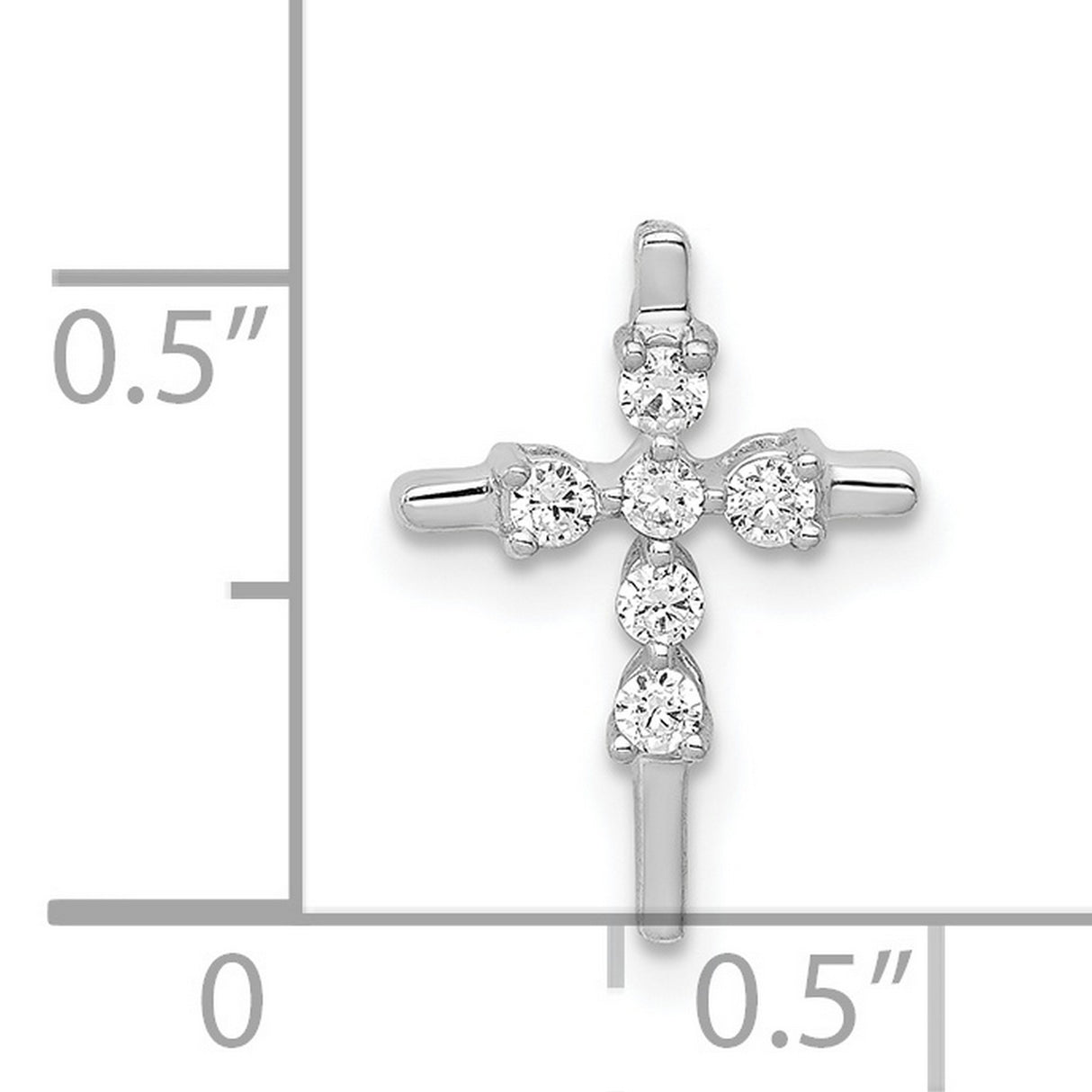 14k White Gold Cross Pendant with Round Diamonds, Prong Set Religious Charm