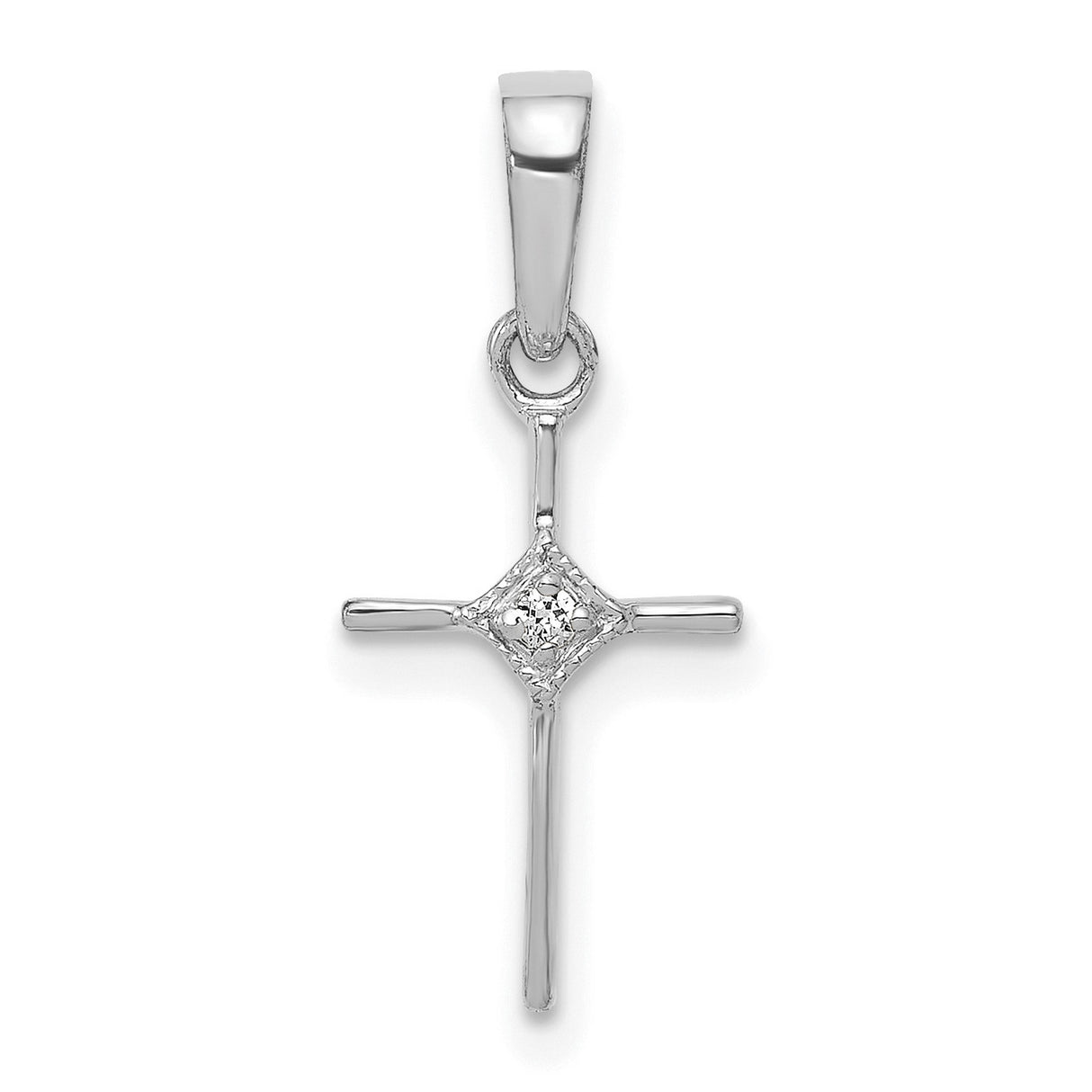 10k White Gold Cross Pendant with Diamond Accent, Minimalist Faith Design
