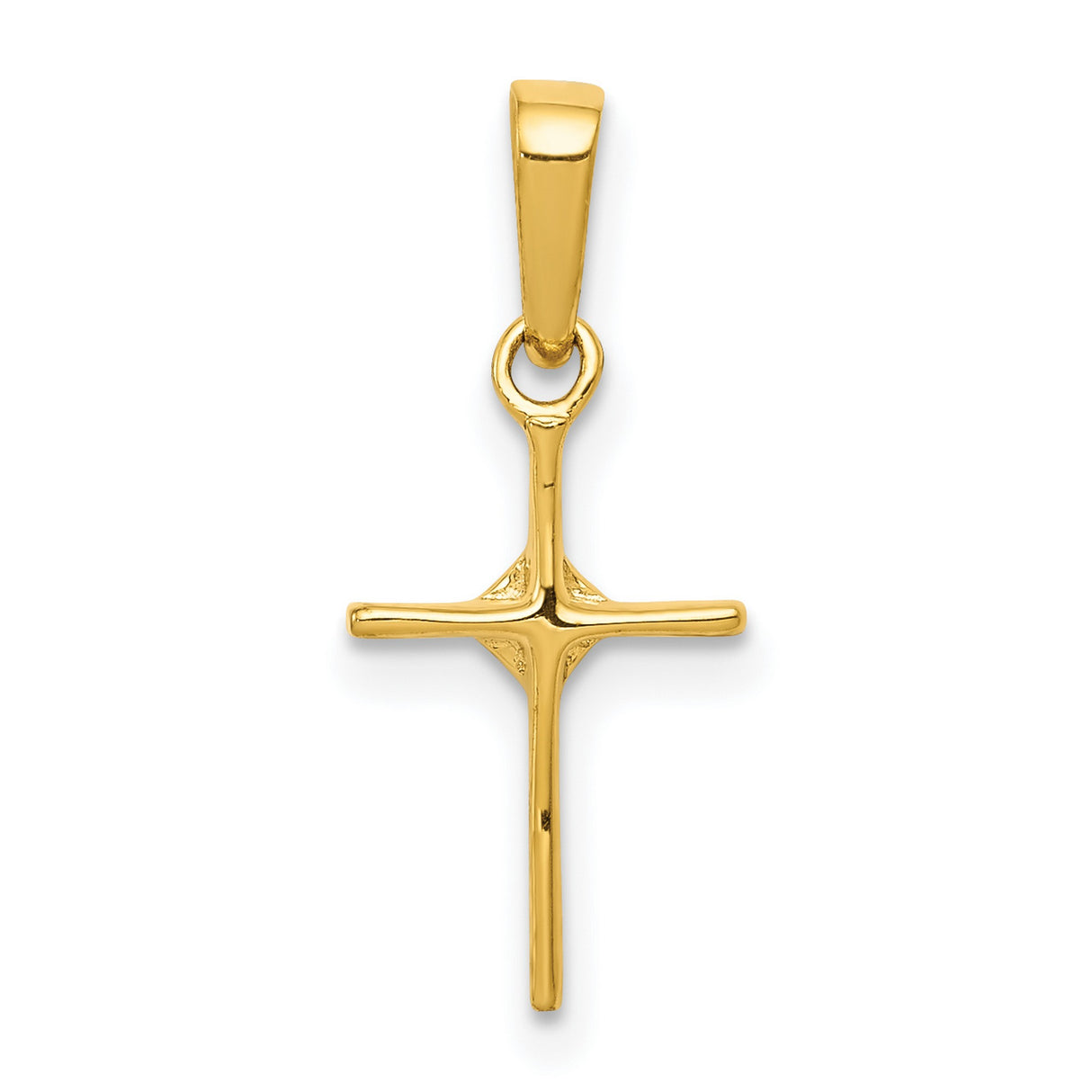 14k Yellow Gold Cross Pendant with Diamond Accent, Polished Minimalist Faith Design