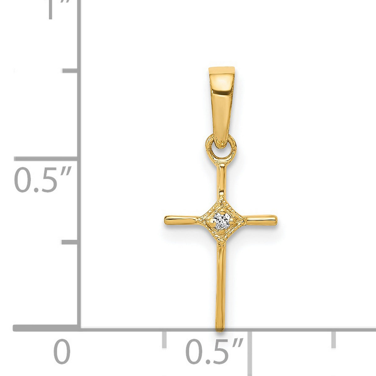 14k Yellow Gold Cross Pendant with Diamond Accent, Polished Minimalist Faith Design