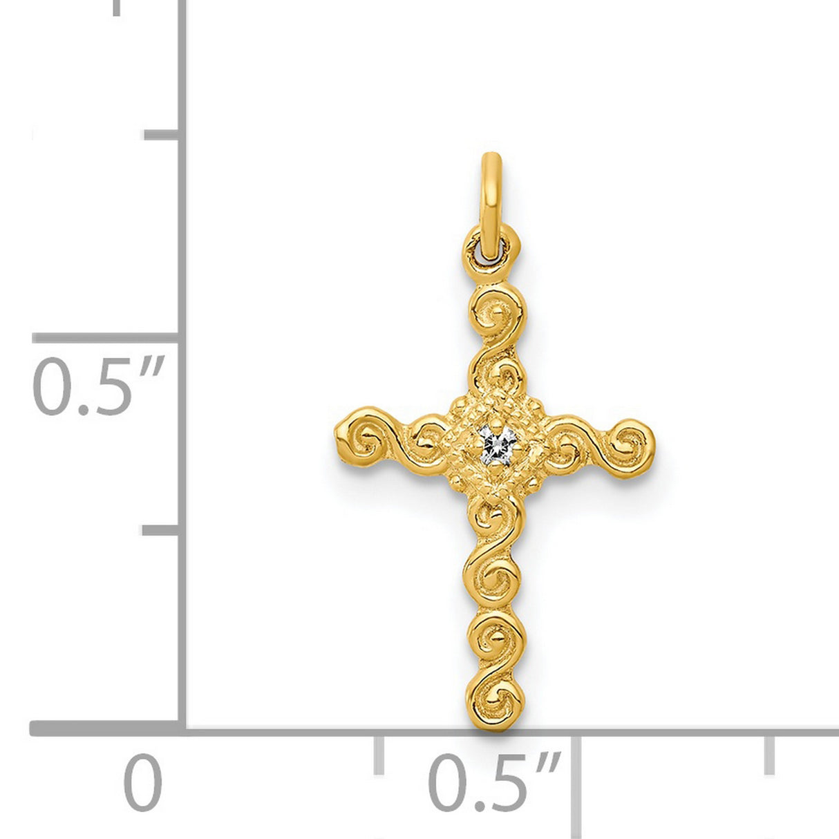 14k Yellow Gold Cross Pendant with Diamond Accent, Ornate Filigree Design for Men and Women