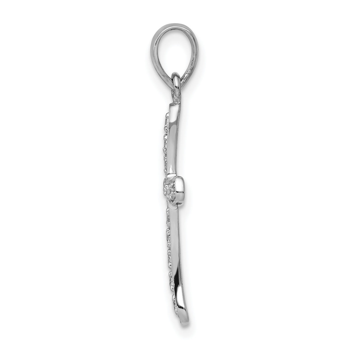 14k White Gold Cross Pendant with Diamond, Polished Modern Religious Design