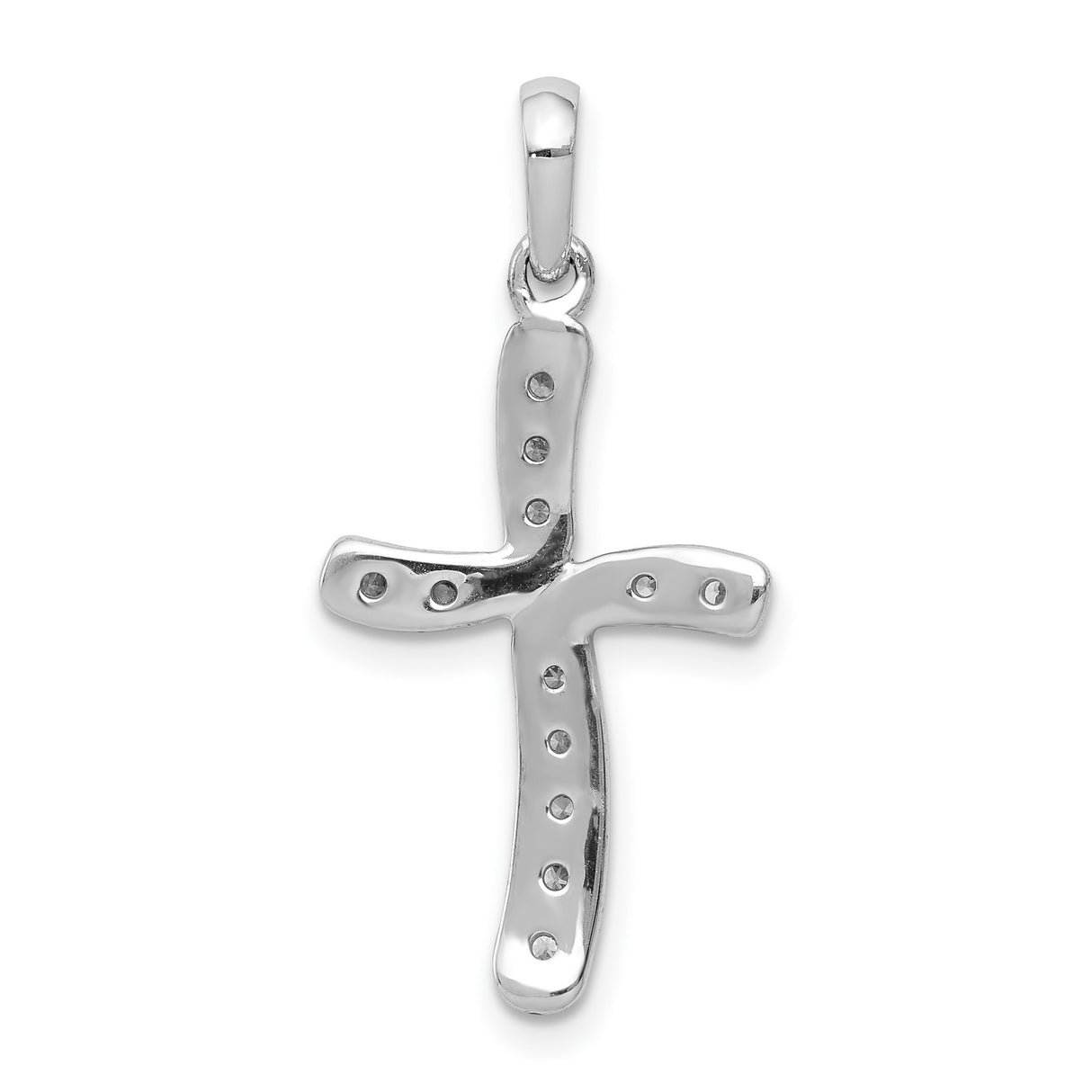 14k White Gold Cross Pendant with Diamond, Polished Modern Religious Design