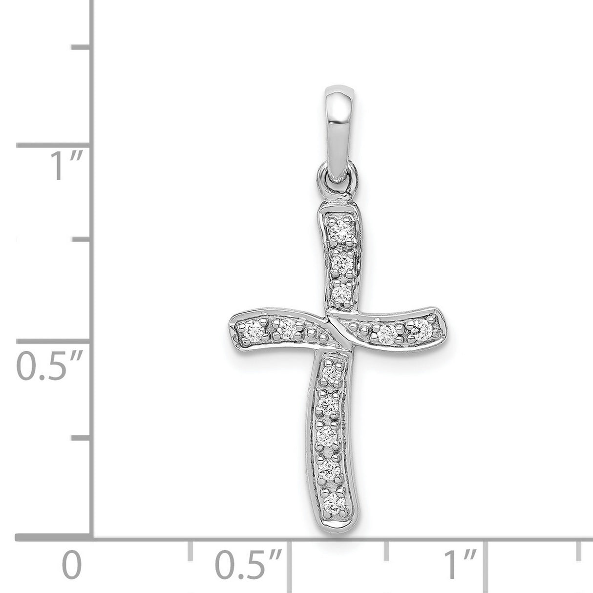 14k White Gold Cross Pendant with Diamond, Polished Modern Religious Design