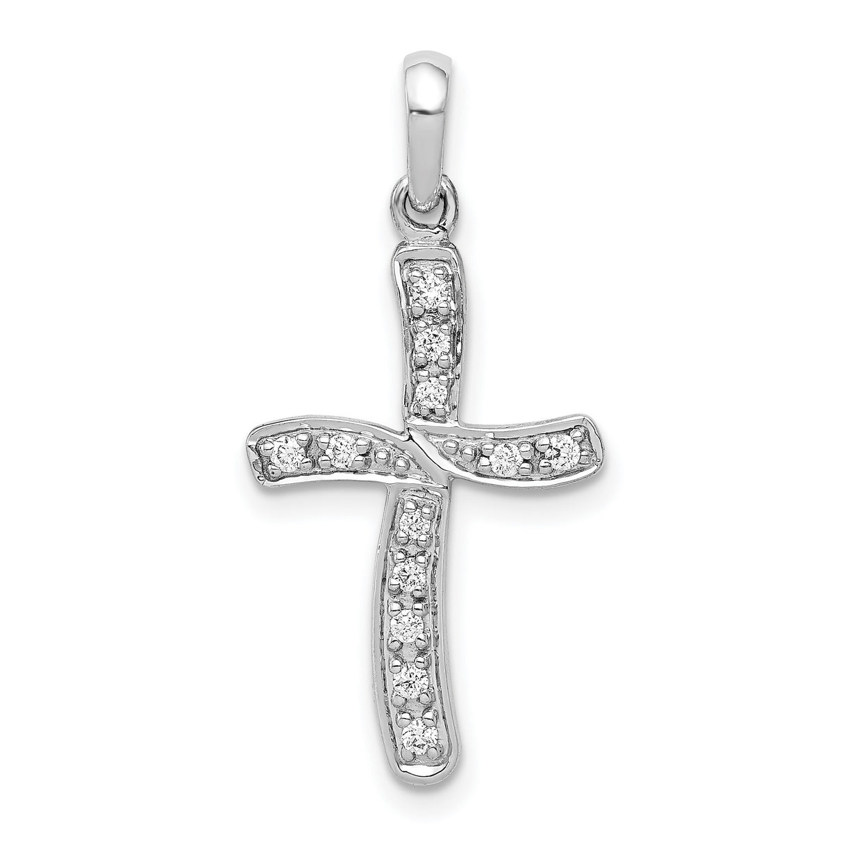 14k White Gold Cross Pendant with Diamond, Polished Modern Religious Design