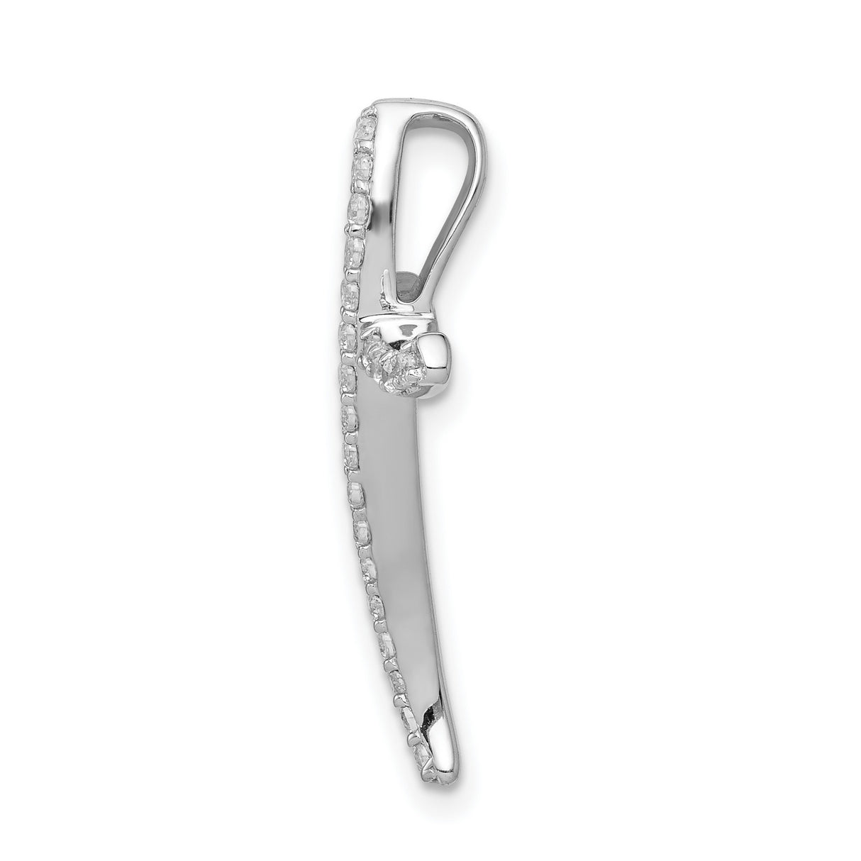 14k White Gold Cross Pendant with Diamond, Curved Slide Design, Modern Spiritual Jewelry