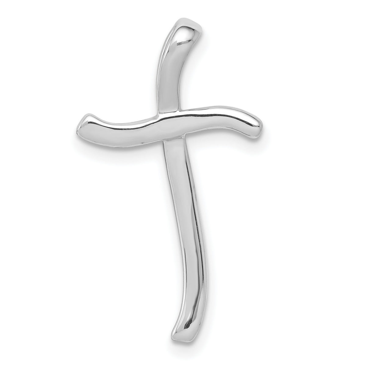 14k White Gold Cross Pendant with Diamond, Curved Slide Design, Modern Spiritual Jewelry