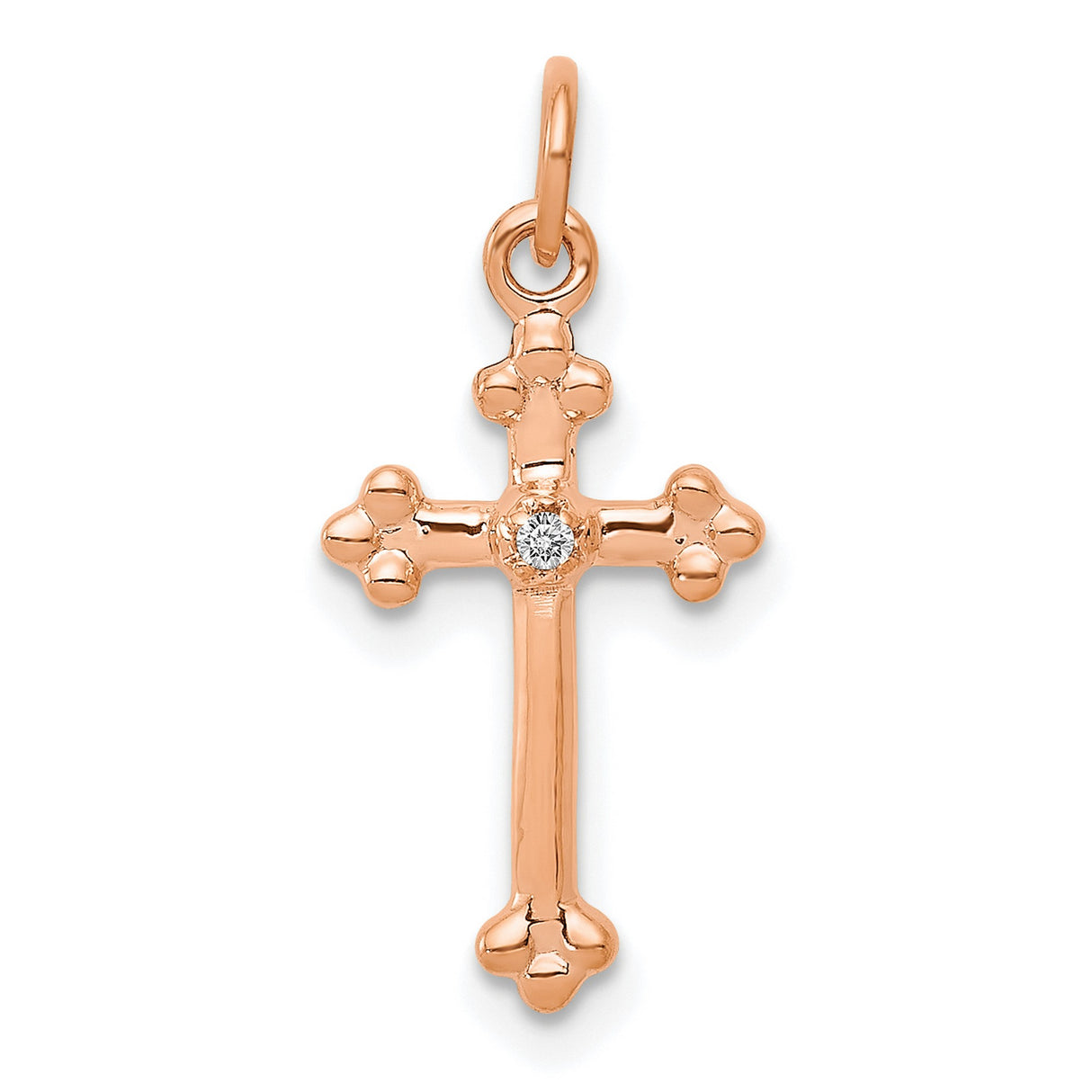 10k Rose Gold Diamond Cross Pendant with Budded Trefoil Design for Men and Women