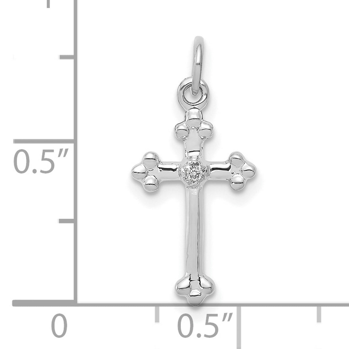 10k White Gold Diamond Cross Pendant, Budded Religious Design for Men and Women