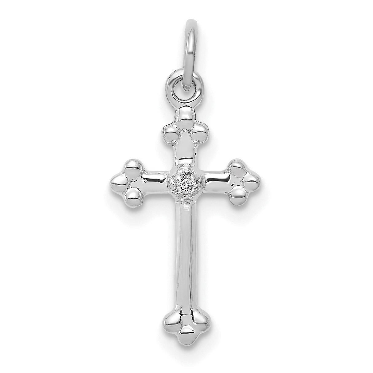 10k White Gold Diamond Cross Pendant, Budded Religious Design for Men and Women