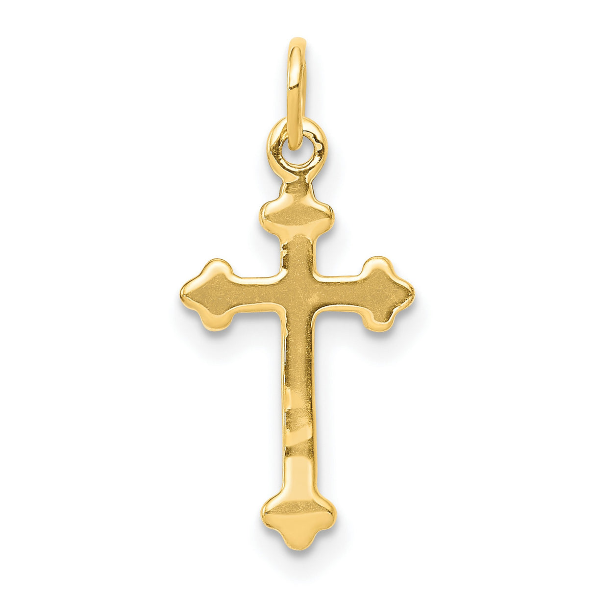 10k Yellow Gold Cross Pendant with Small Diamond Accent, Budded Design, Unisex Religious Jewelry