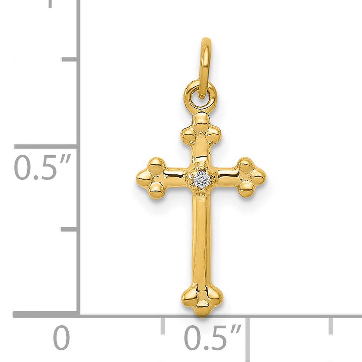 10k Yellow Gold Cross Pendant with Small Diamond Accent, Budded Design, Unisex Religious Jewelry
