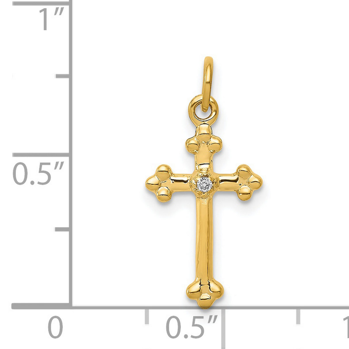 14k Yellow Gold Diamond Budded Cross Pendant with Trefoil Tips Religious Charm