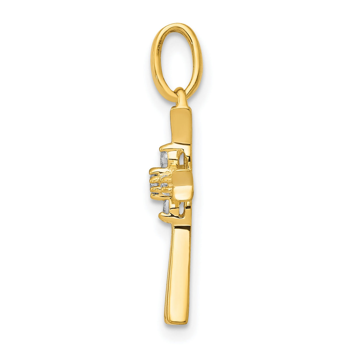 14k Yellow Gold Cross Pendant with Diamond Accents, Tapered Arms Religious Charm