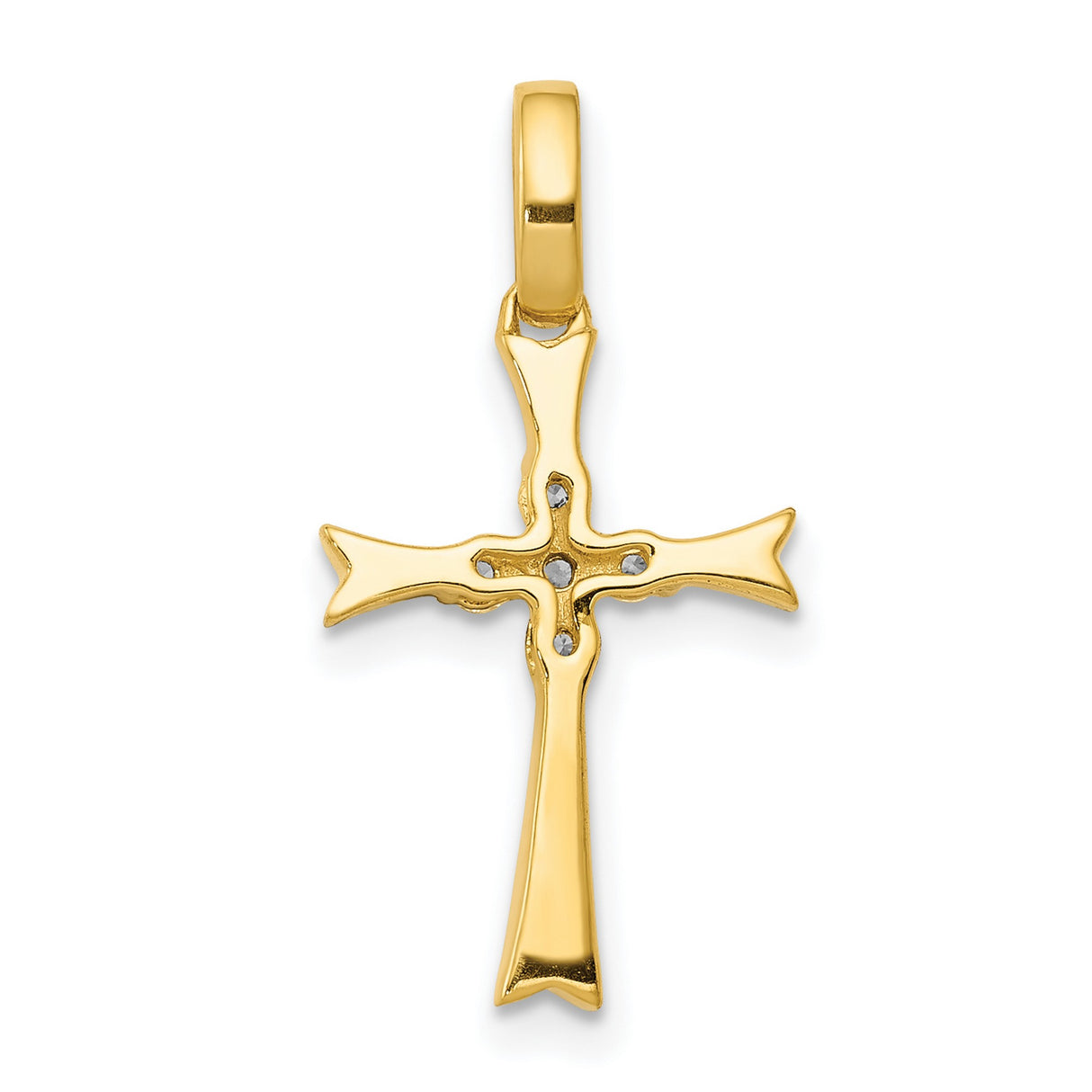 14k Yellow Gold Cross Pendant with Diamond Accents, Tapered Arms Religious Charm