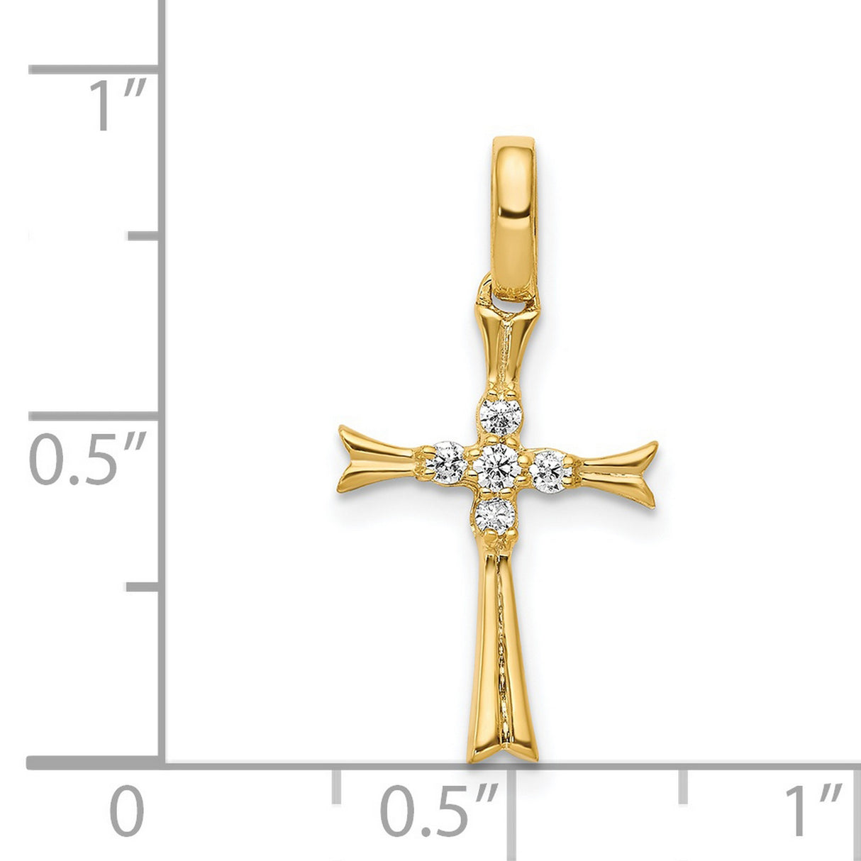 14k Yellow Gold Cross Pendant with Diamond Accents, Tapered Arms Religious Charm