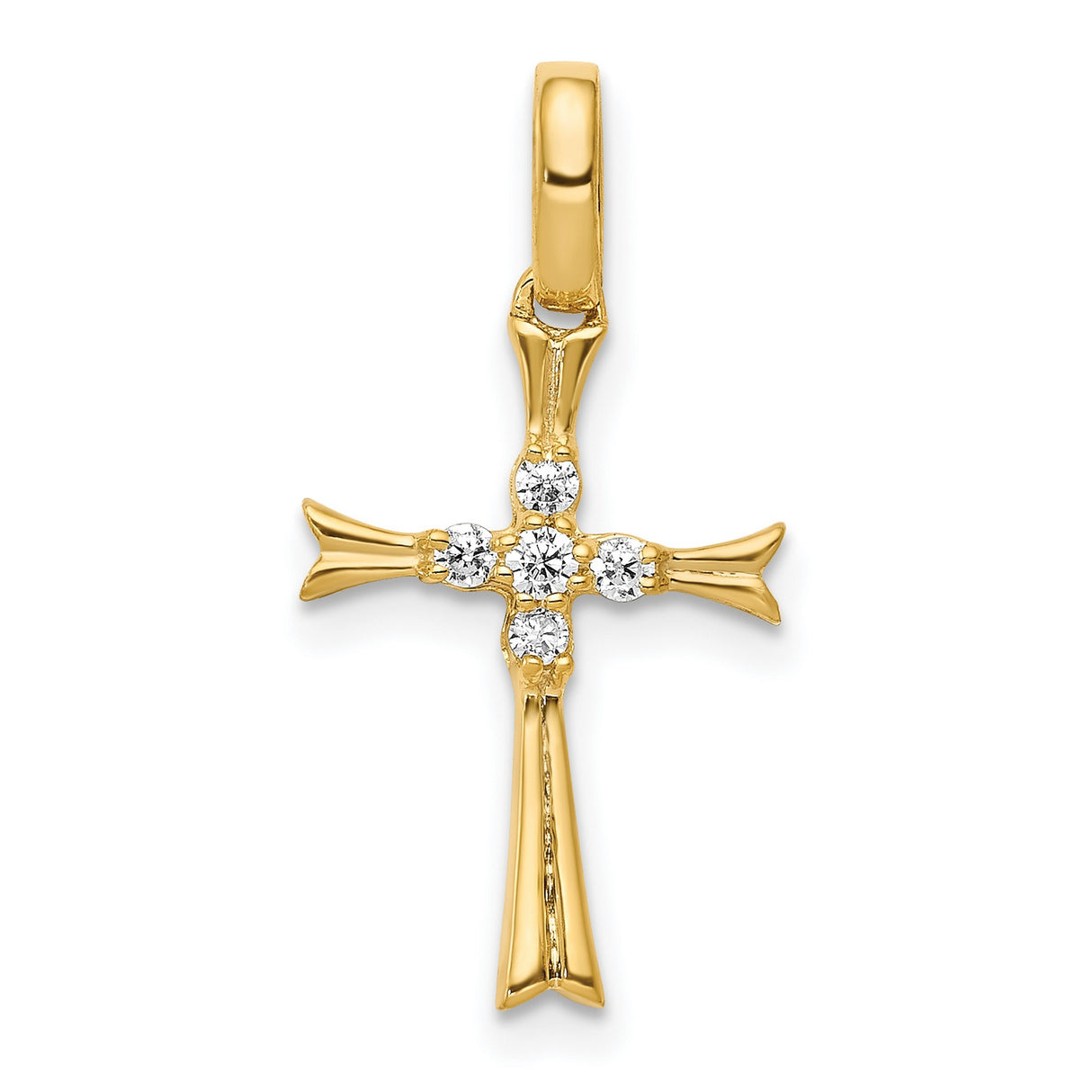 14k Yellow Gold Cross Pendant with Diamond Accents, Tapered Arms Religious Charm
