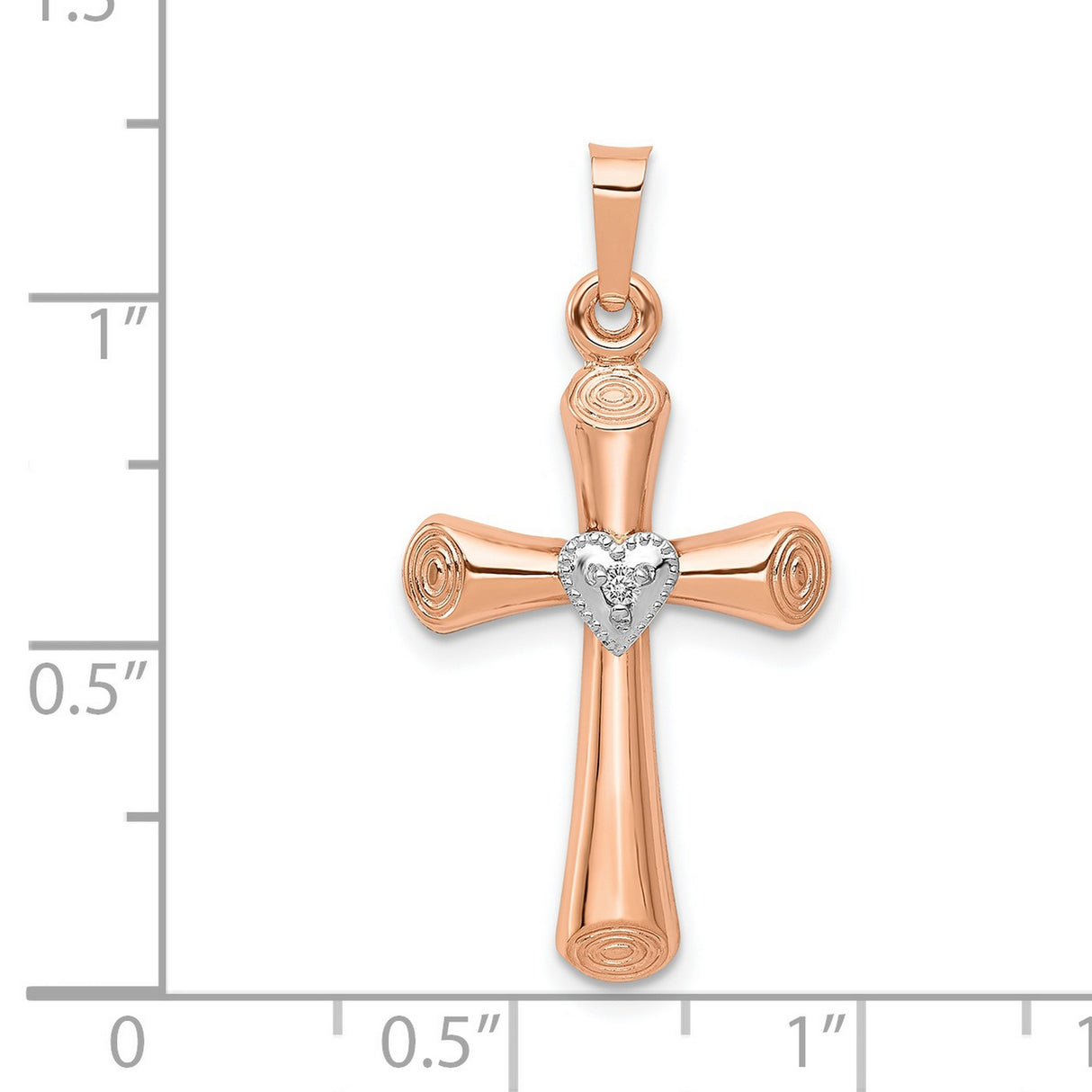 14k Multi-Tone Gold Latin Cross Pendant with Rose Gold Heart Detail