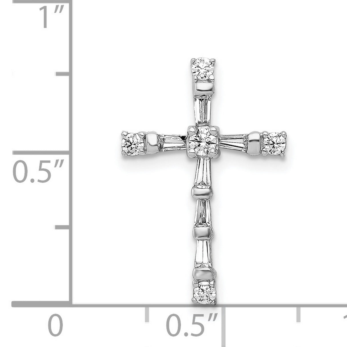 14k White Gold Cross Pendant with Baguette and Round Diamonds, Religious Jewelry for Men and Women