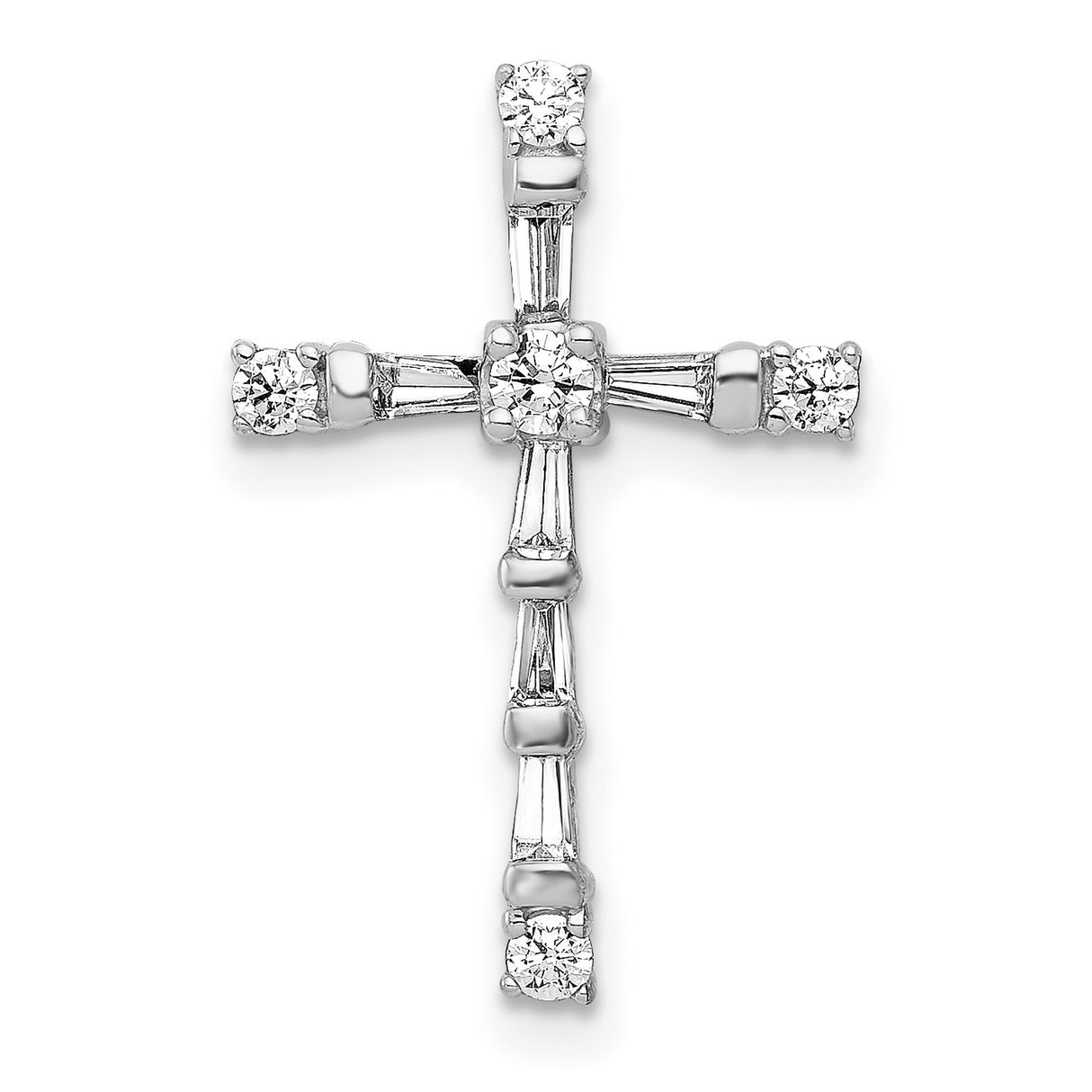 14k White Gold Cross Pendant with Baguette and Round Diamonds, Religious Jewelry for Men and Women