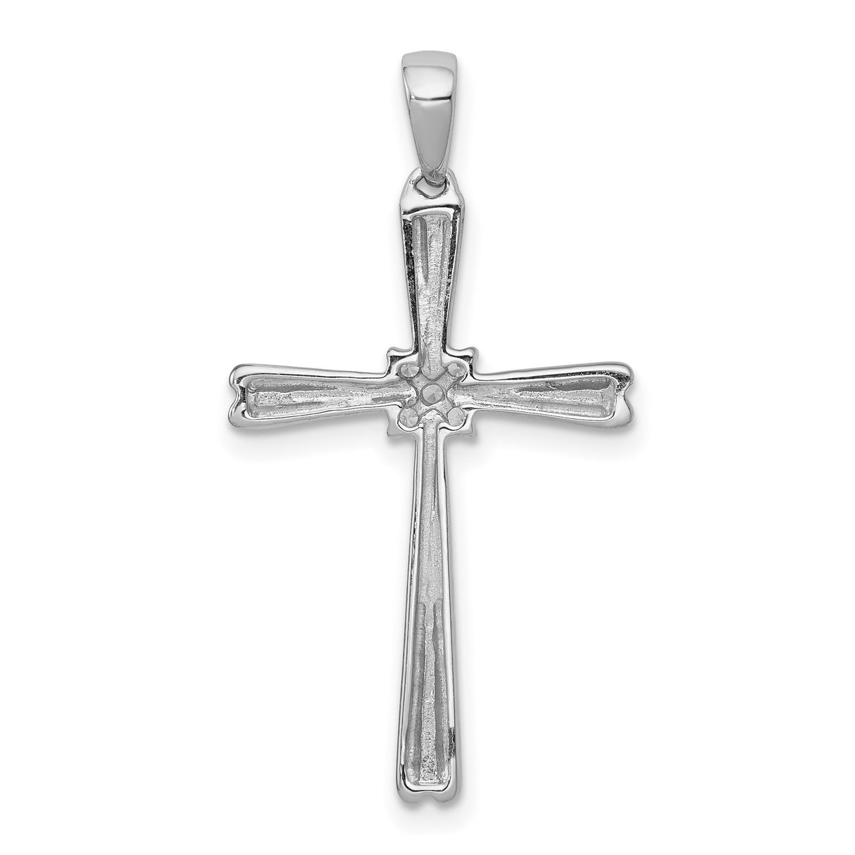 14k White Gold Cross Pendant with Diamond Accents, Polished Religious Design