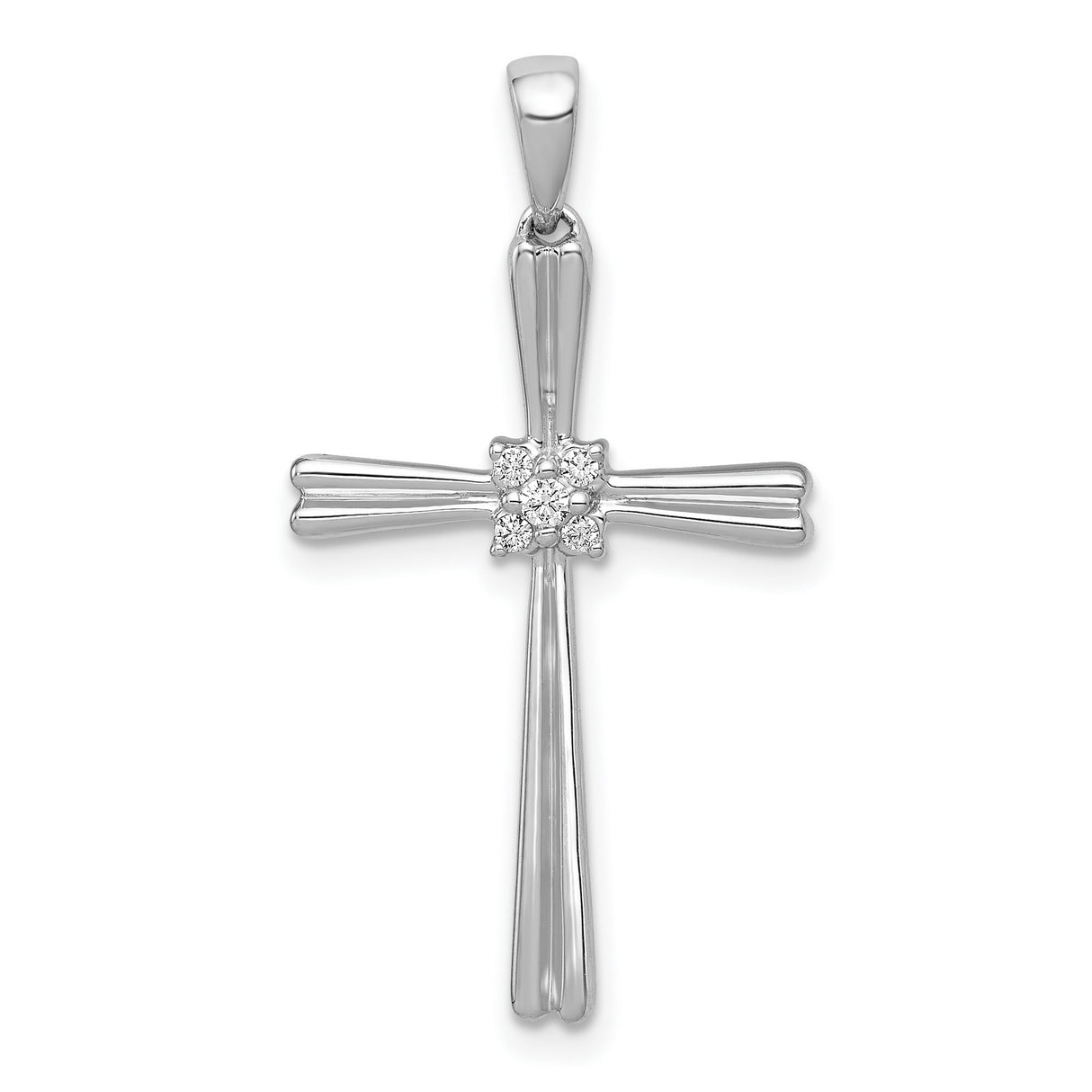 14k White Gold Cross Pendant with Diamond Accents, Polished Religious Design