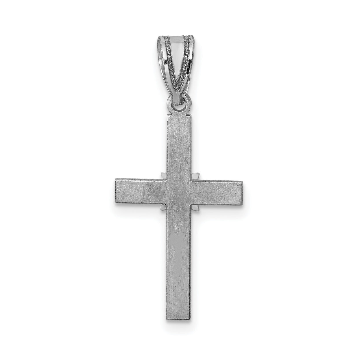 14k White Gold Cross Pendant with Diamond, Polished Unisex Religious Charm