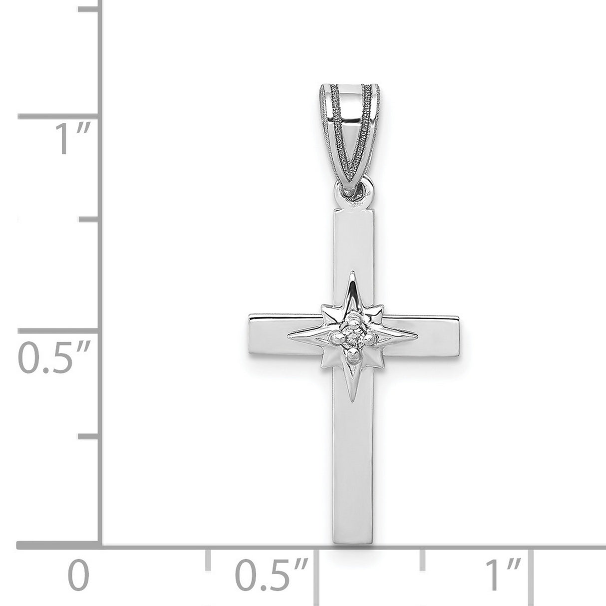 14k White Gold Cross Pendant with Diamond, Polished Unisex Religious Charm