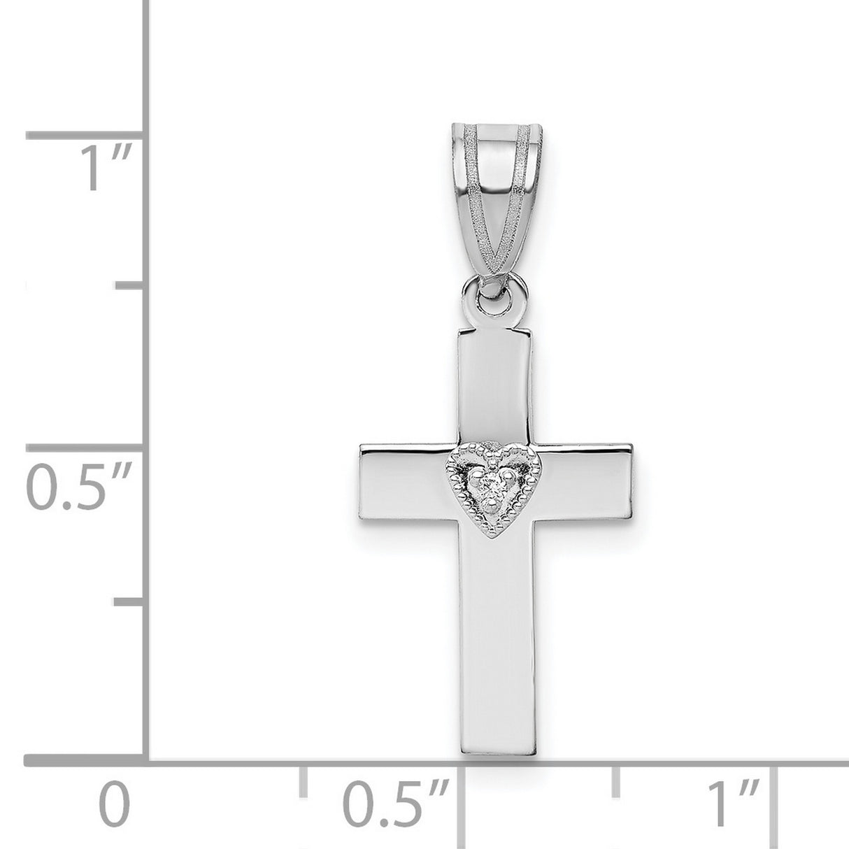 14k White Gold Cross Pendant with Diamond Heart, Modern Religious Charm for Men and Women