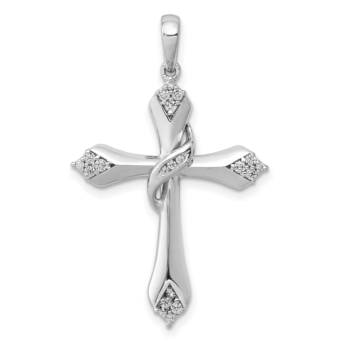 14k White Gold Cross Pendant with Diamond, Flared Ends, and Modern Faith-Inspired Design