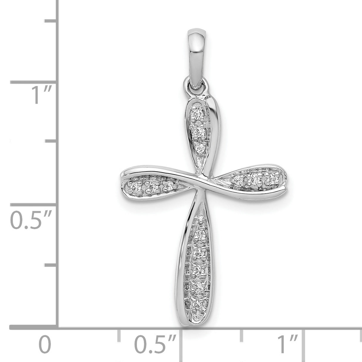10k White Gold Cross Pendant with Diamond Accents and Curved Teardrop Design
