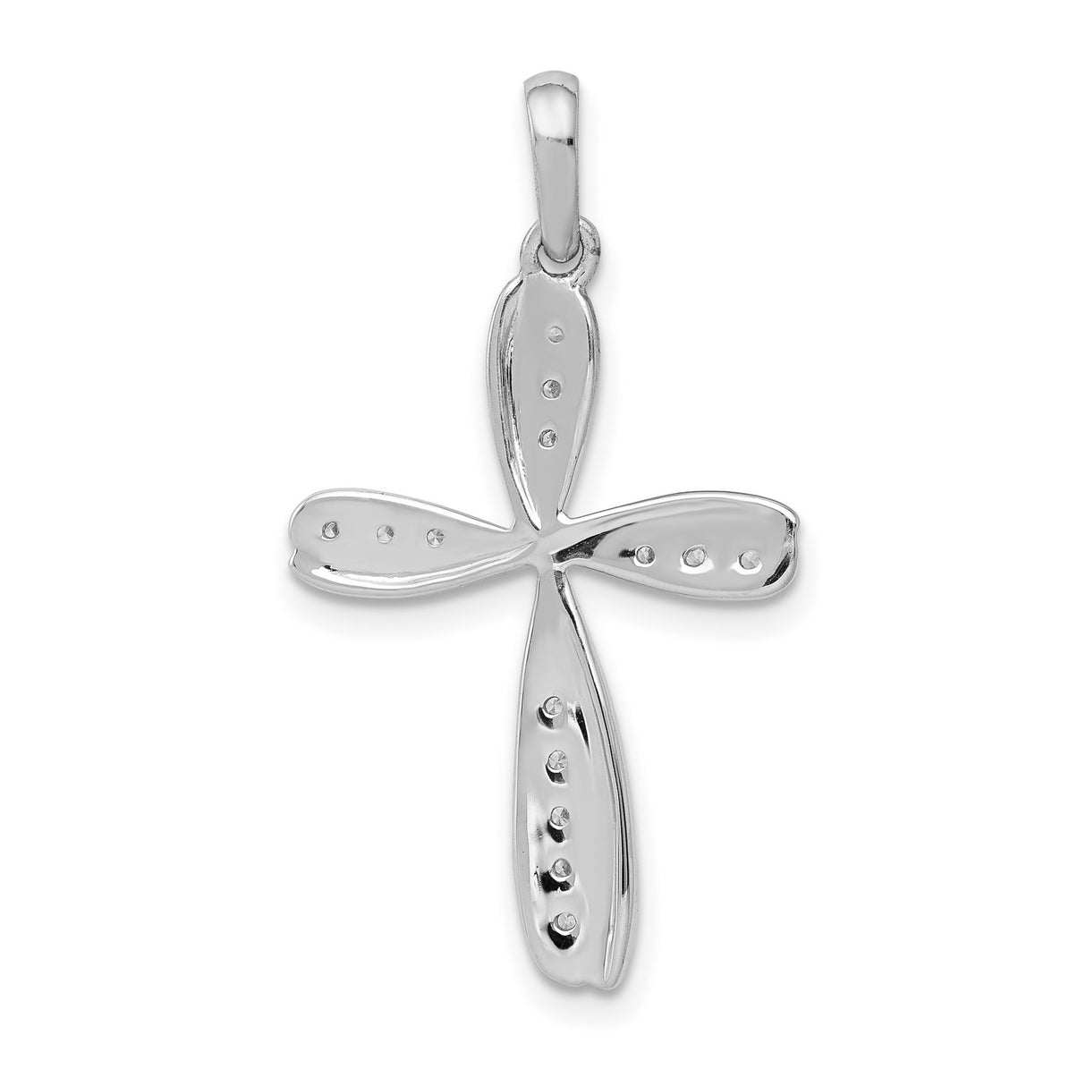 14k White Gold Diamond Cross Pendant, Curved Pavé Religious Charm for Men and Women