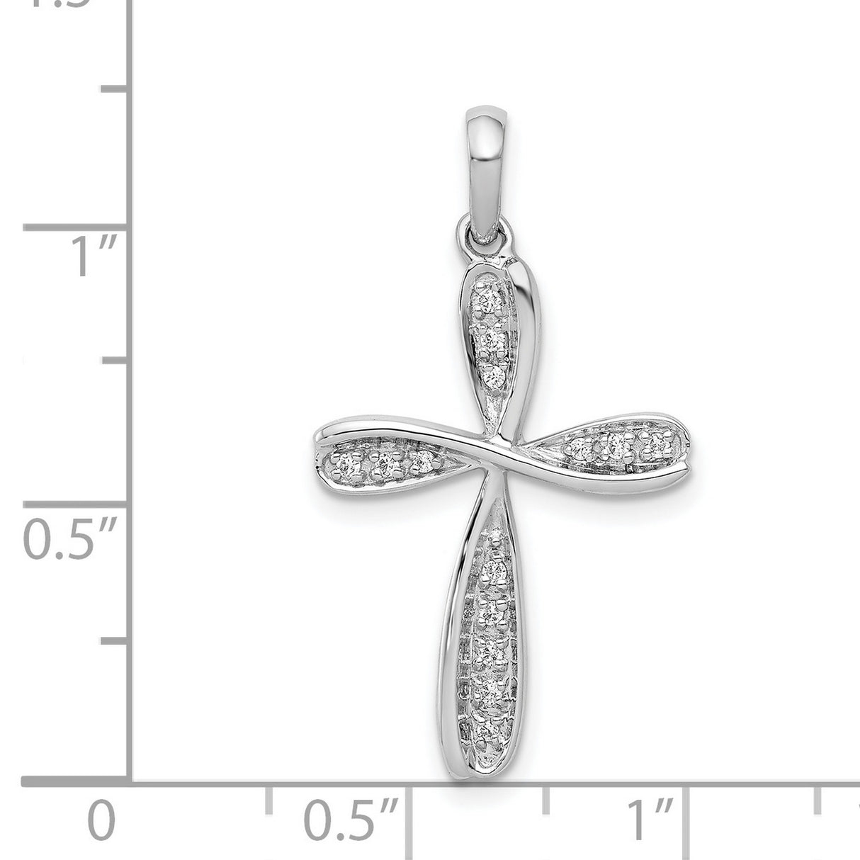 14k White Gold Diamond Cross Pendant, Curved Pavé Religious Charm for Men and Women