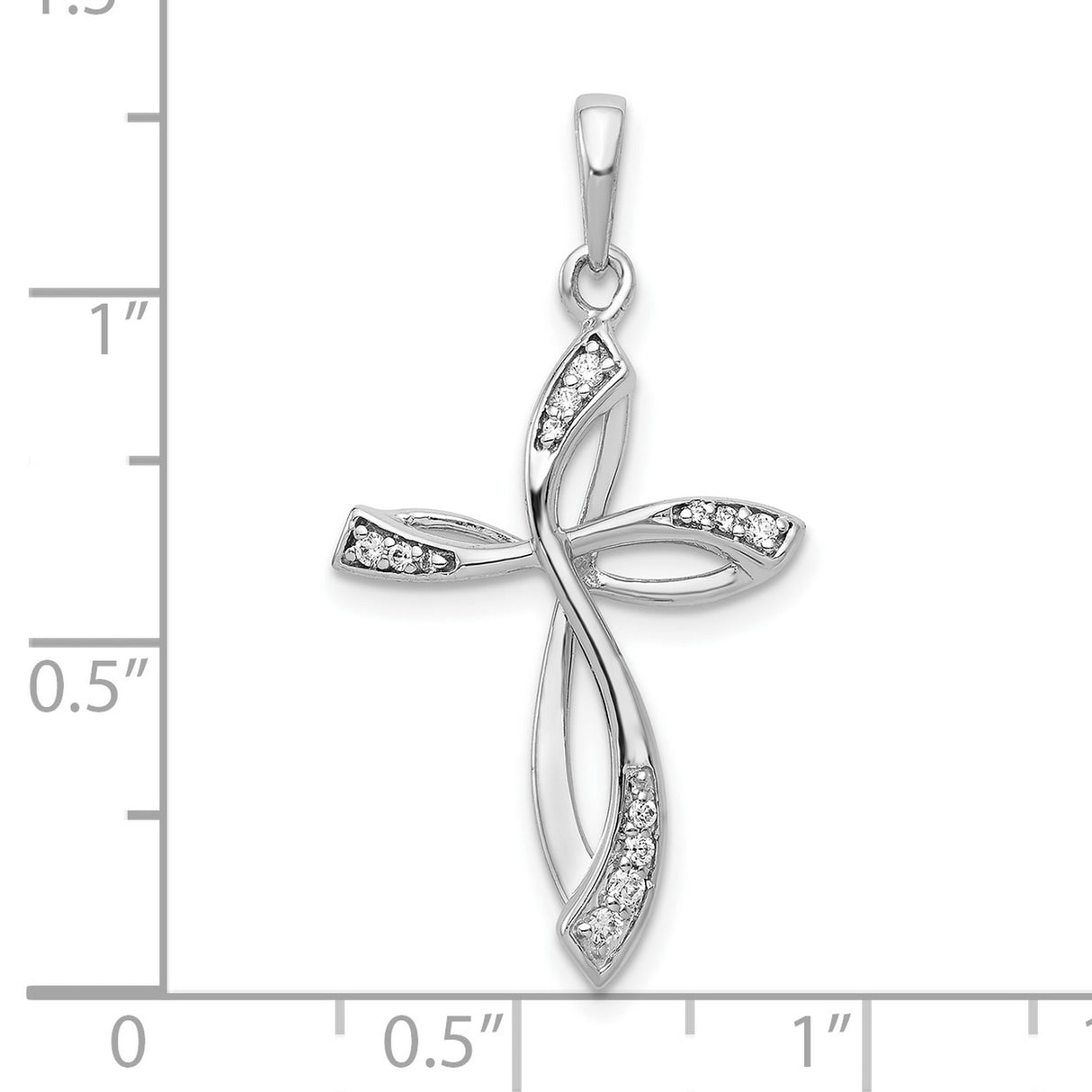 10k White Gold Cross Pendant with Subtle Diamonds, Modern Four-Arm Design, Faith Symbol