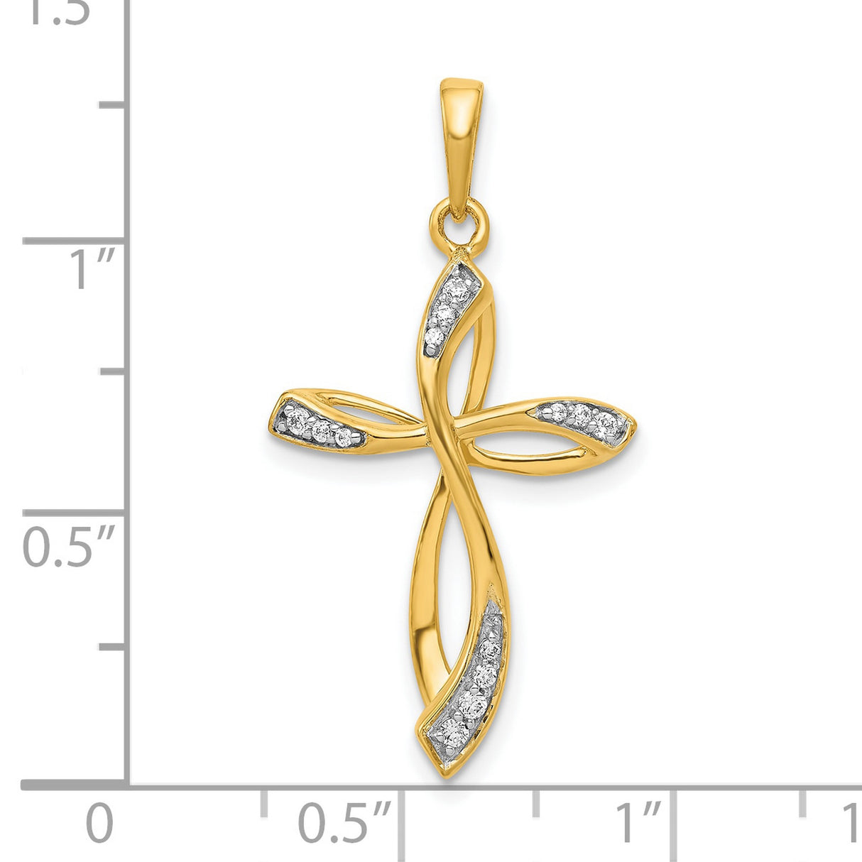 10k Yellow Gold Diamond Cross Pendant, Modern Twist Ribbon Design, Unisex Religious Jewelry