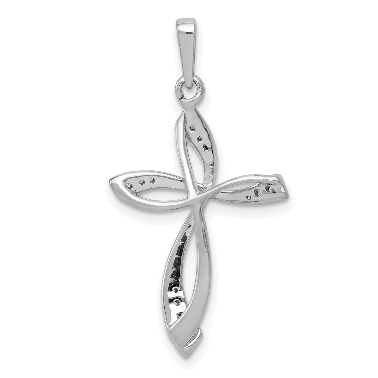 14k White Gold Cross Pendant with Diamond Accent, Modern Openwork Christian Design