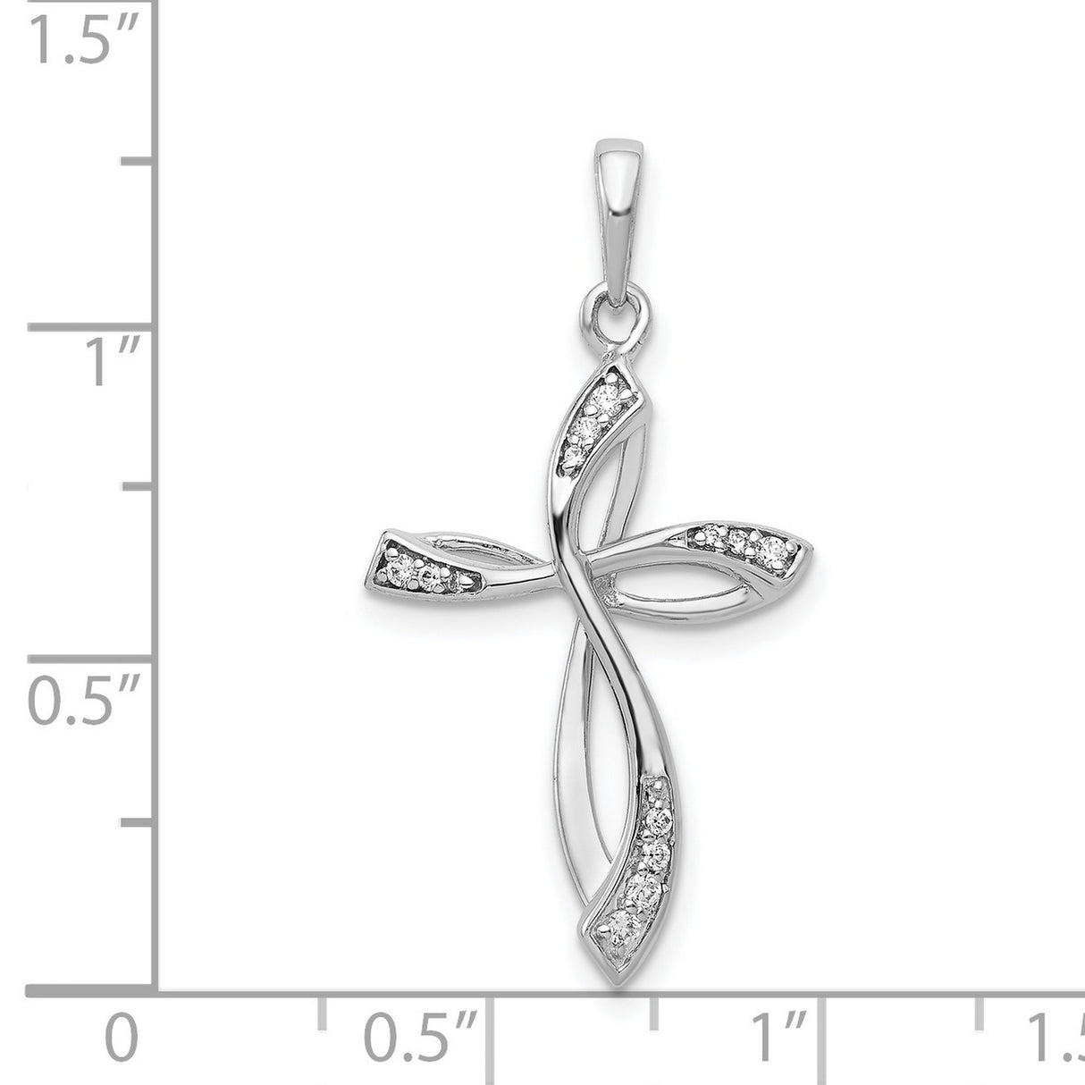 14k White Gold Cross Pendant with Diamond Accent, Modern Openwork Christian Design