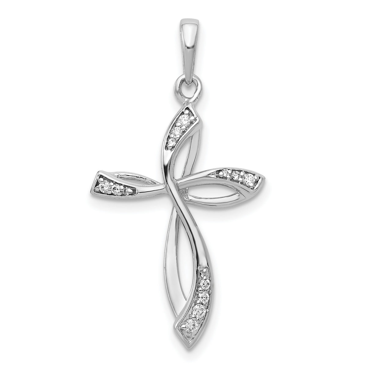 14k White Gold Cross Pendant with Diamond Accent, Modern Openwork Christian Design