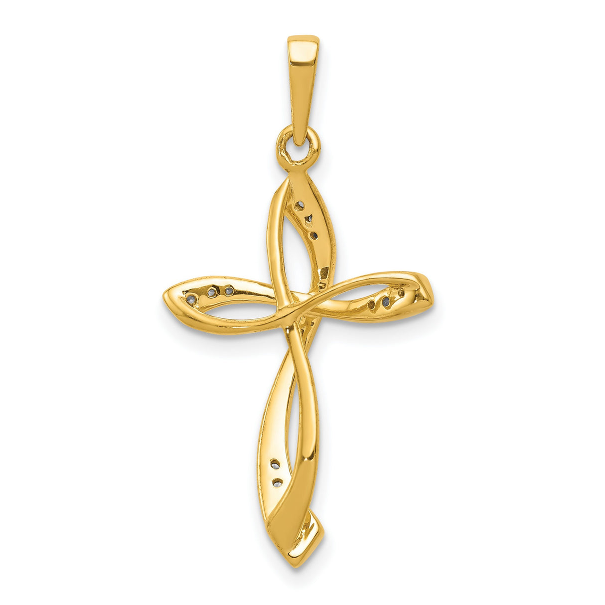 14k Yellow Gold Cross Pendant with Diamond Accents, Sleek Modern Religious Design for Men and Women