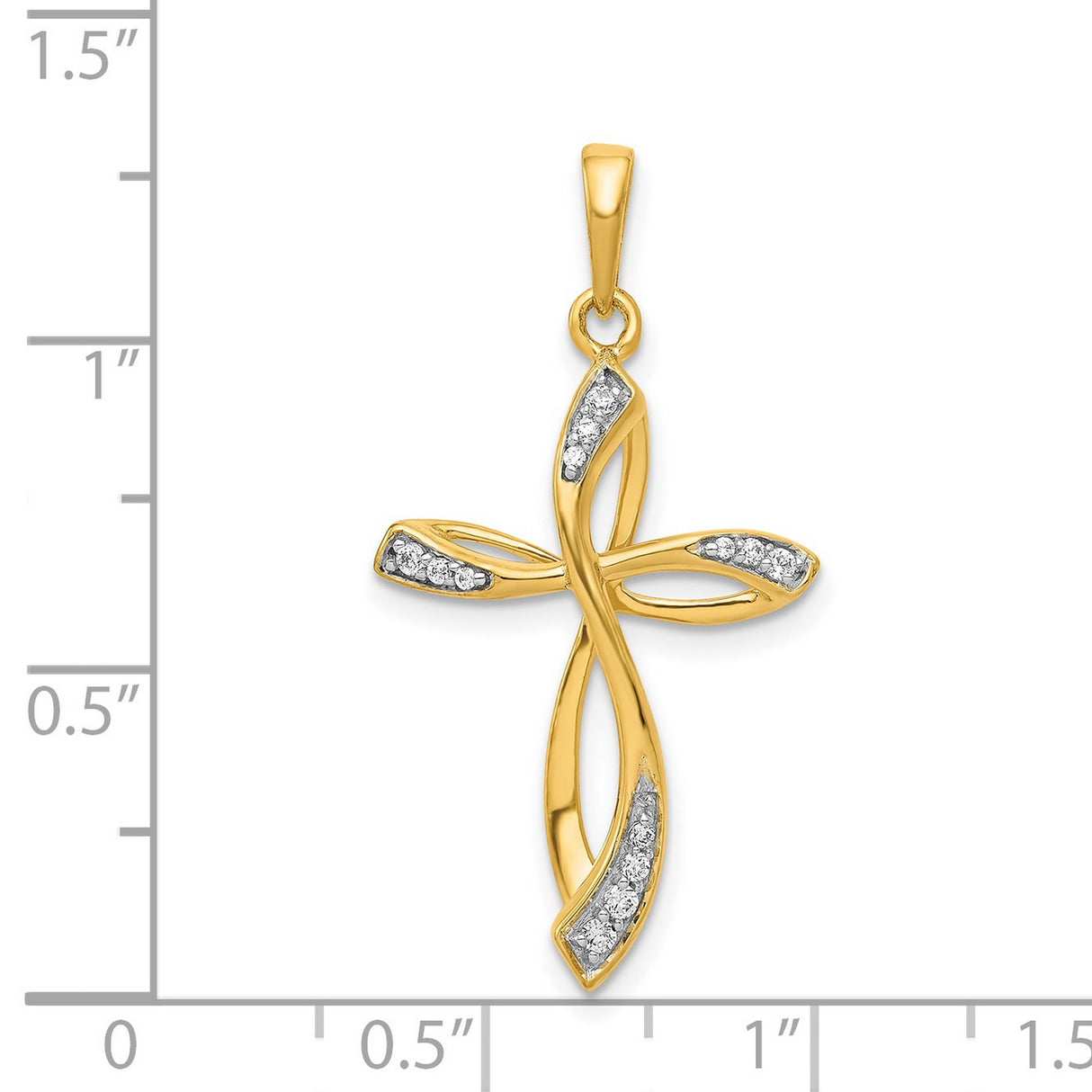 14k Yellow Gold Cross Pendant with Diamond Accents, Sleek Modern Religious Design for Men and Women