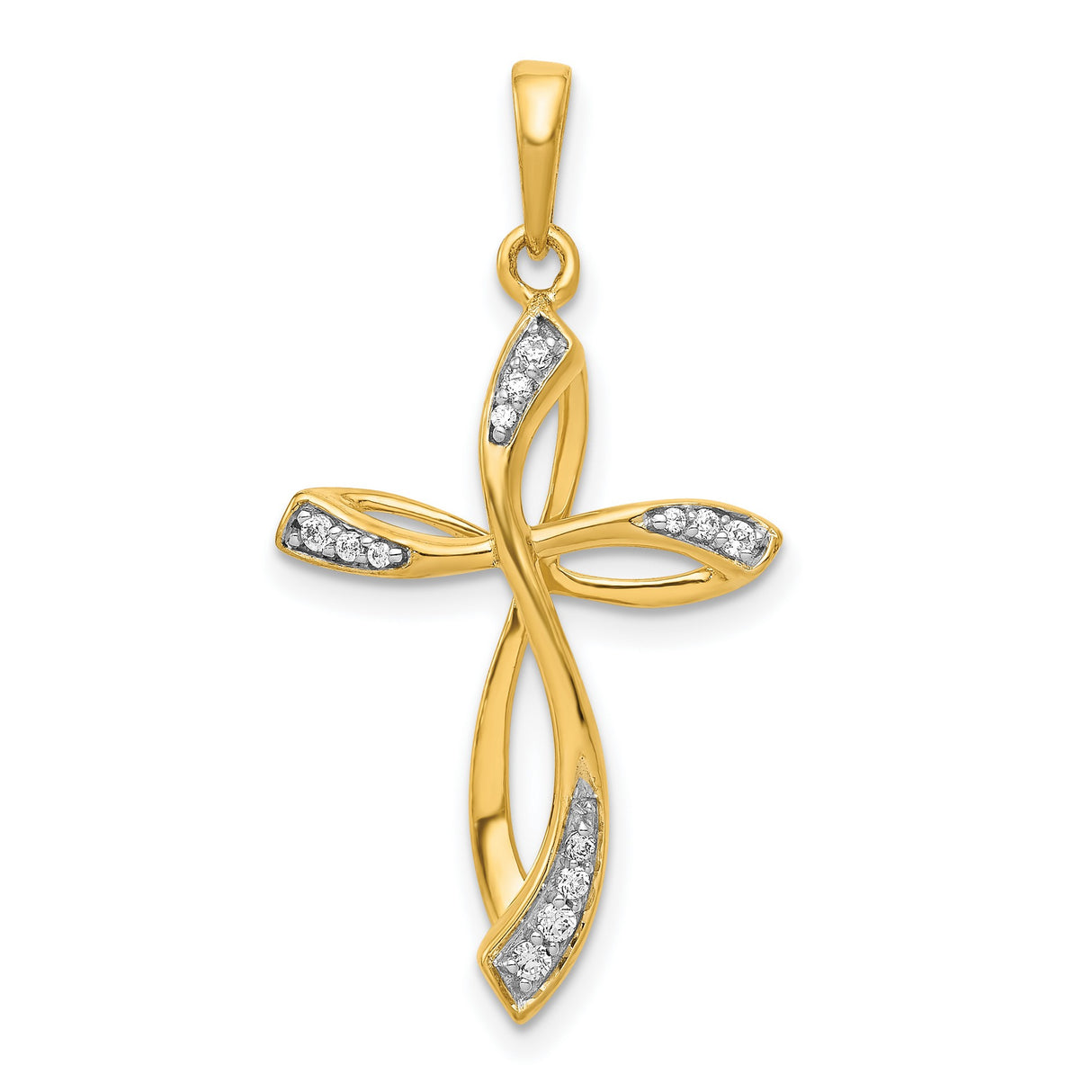 14k Yellow Gold Cross Pendant with Diamond Accents, Sleek Modern Religious Design for Men and Women