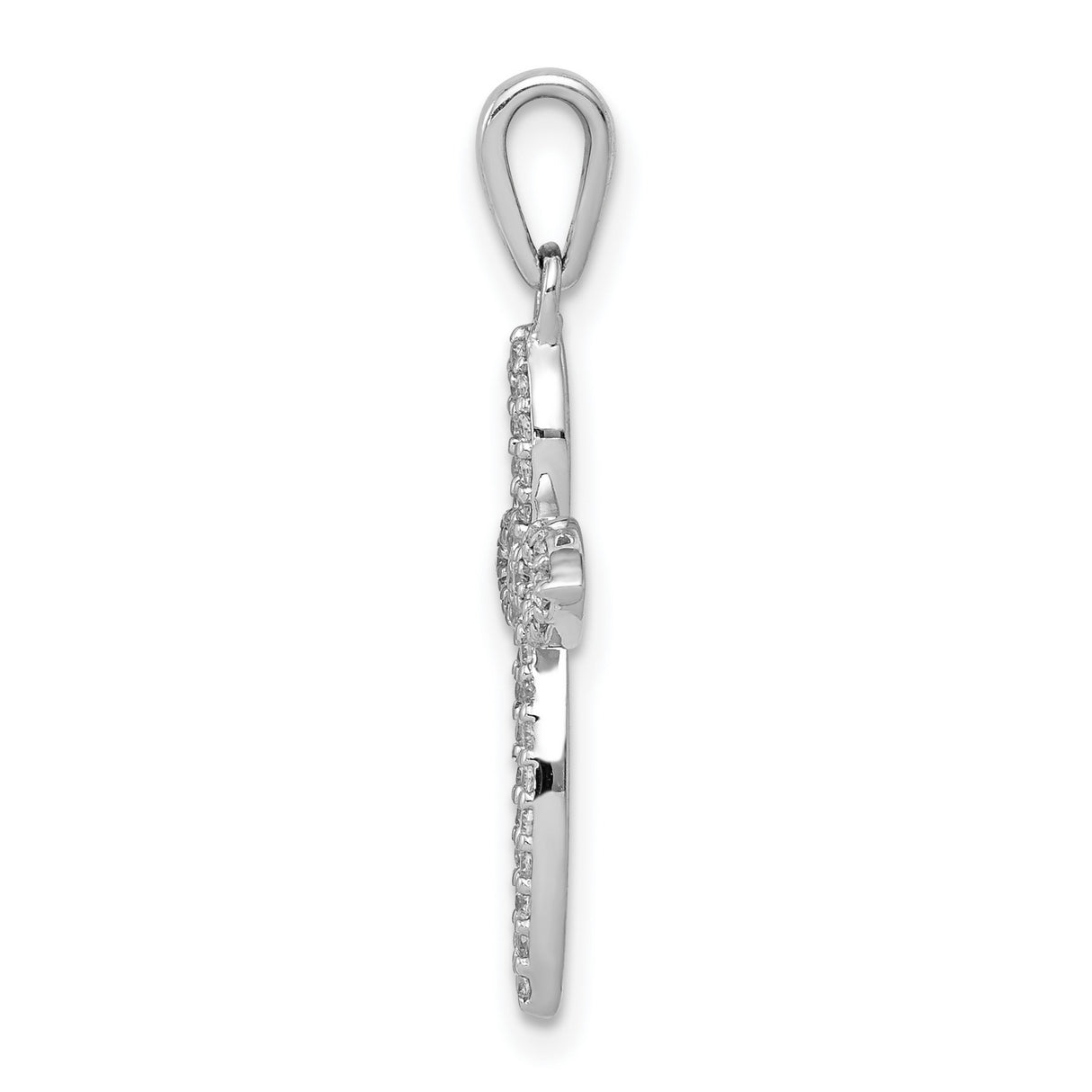 14k White Gold Diamond Cross Pendant with Marquise Openwork Design