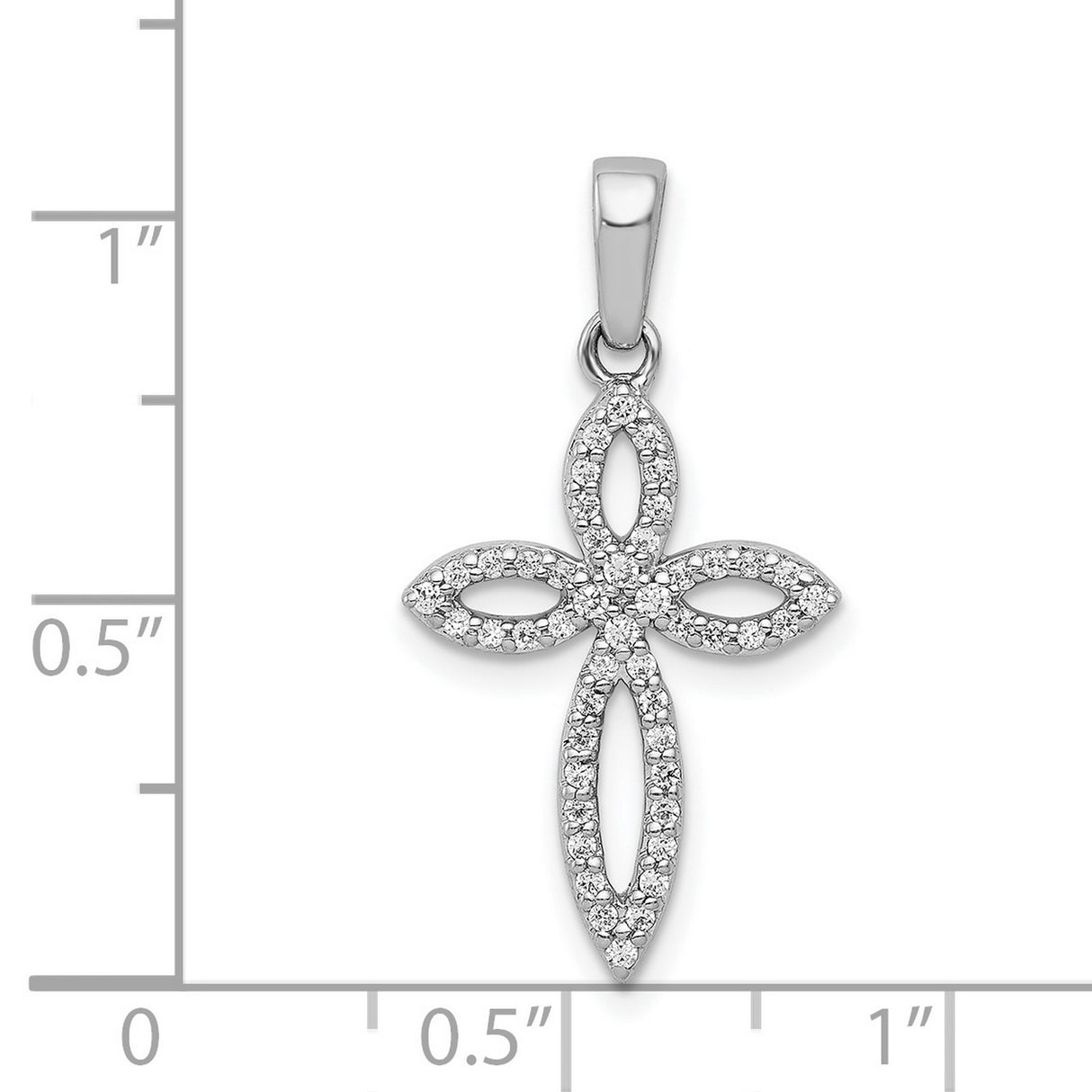 14k White Gold Diamond Cross Pendant with Marquise Openwork Design