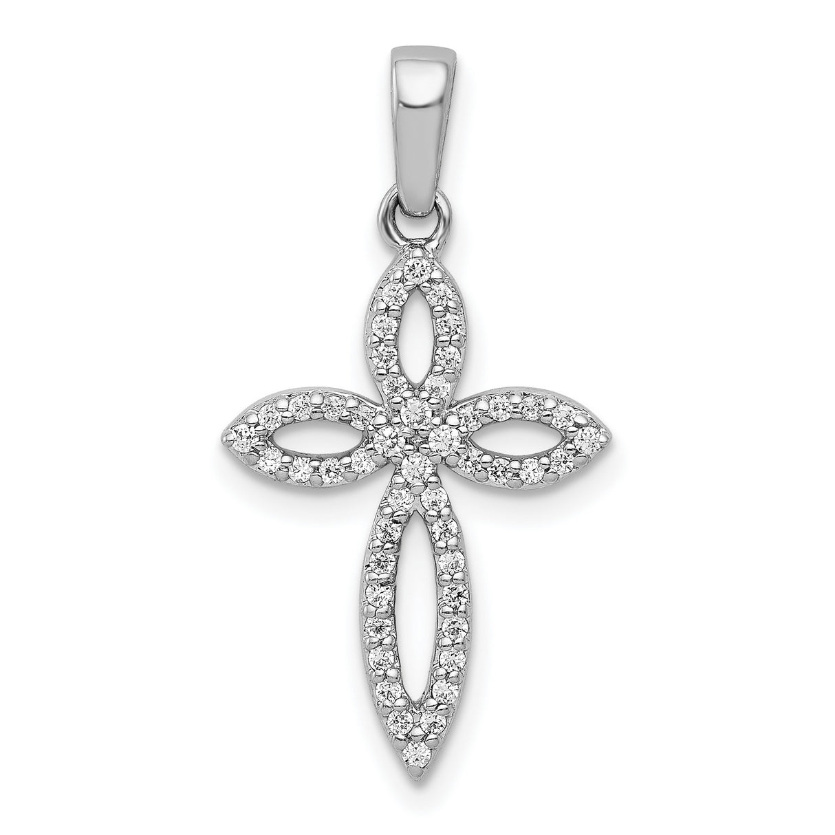 14k White Gold Diamond Cross Pendant with Marquise Openwork Design